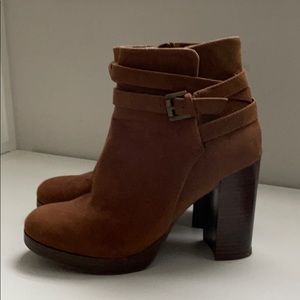 Brown faux suede booties.